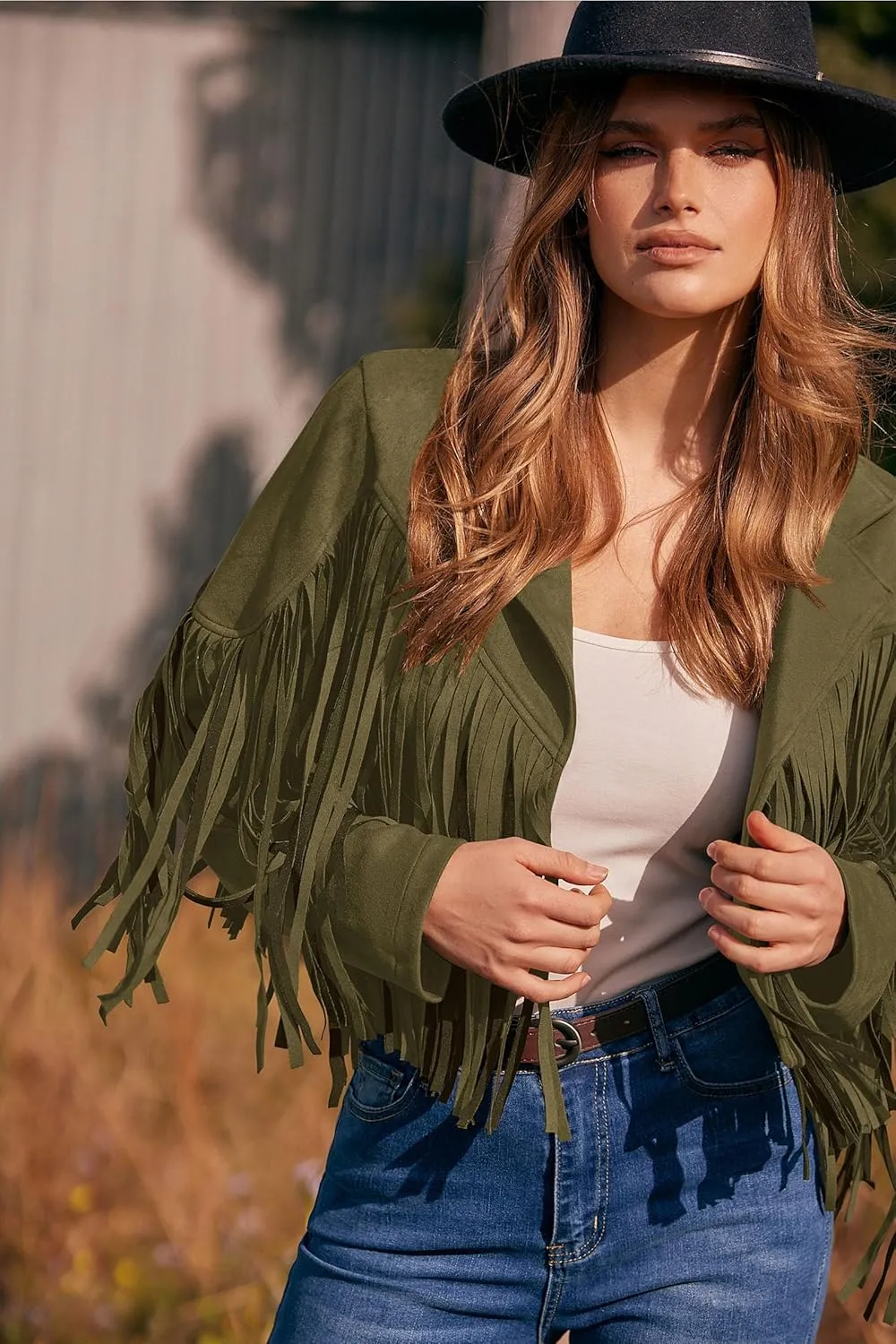 PRETTYGARDEN Women's Fringe Faux Suede Leather Jackets 2025 Fashion Tassel Motorcycle Cropped Coats