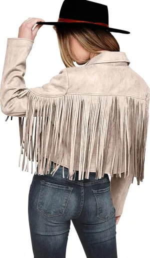 PRETTYGARDEN Women's Fringe Faux Suede Leather Jackets 2025 Fashion Tassel Motorcycle Cropped Coats