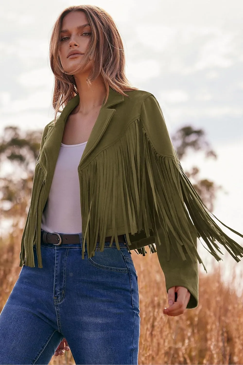 PRETTYGARDEN Women's Fringe Faux Suede Leather Jackets 2025 Fashion Tassel Motorcycle Cropped Coats