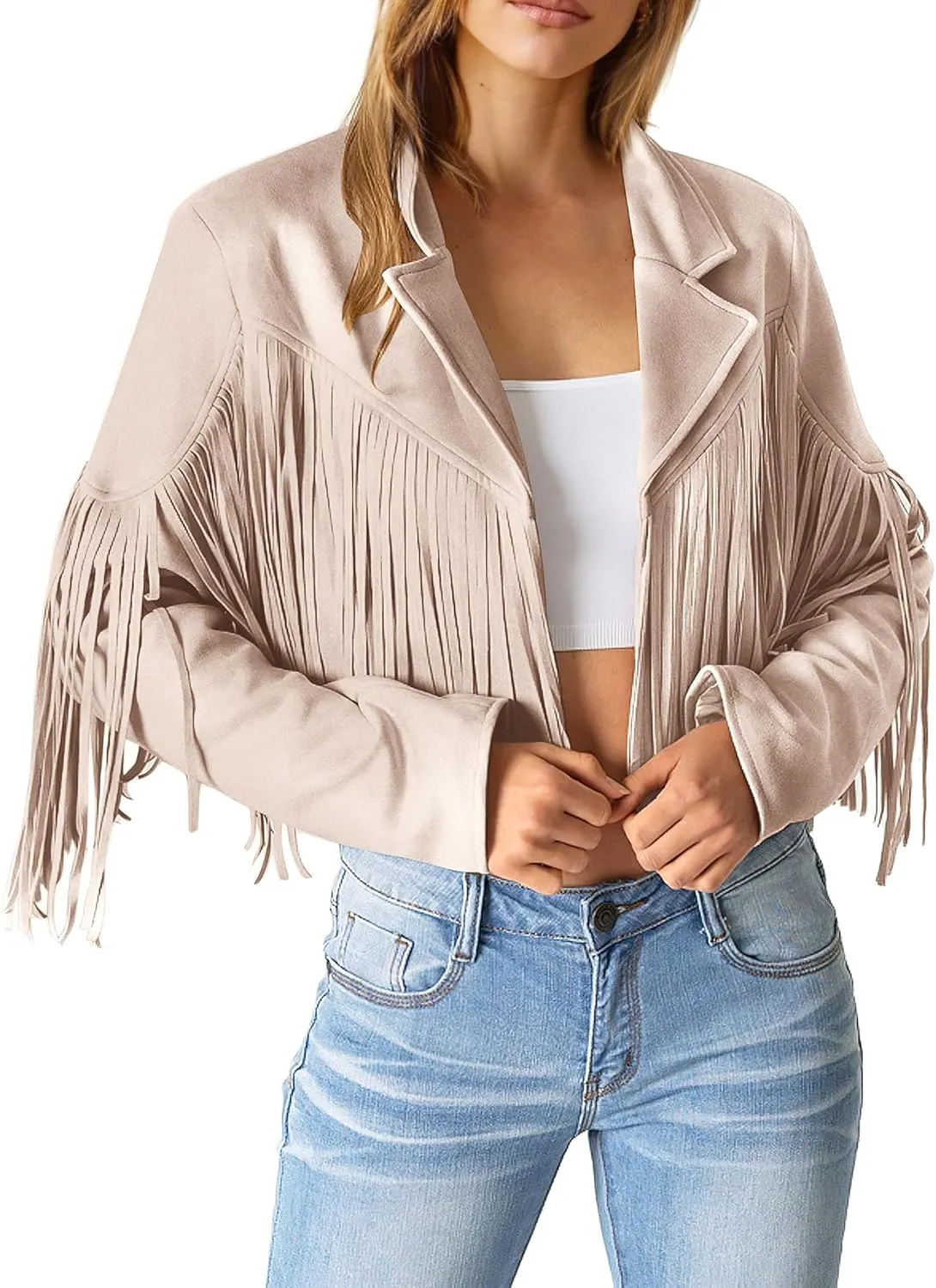 PRETTYGARDEN Women's Fringe Faux Suede Leather Jackets 2025 Fashion Tassel Motorcycle Cropped Coats