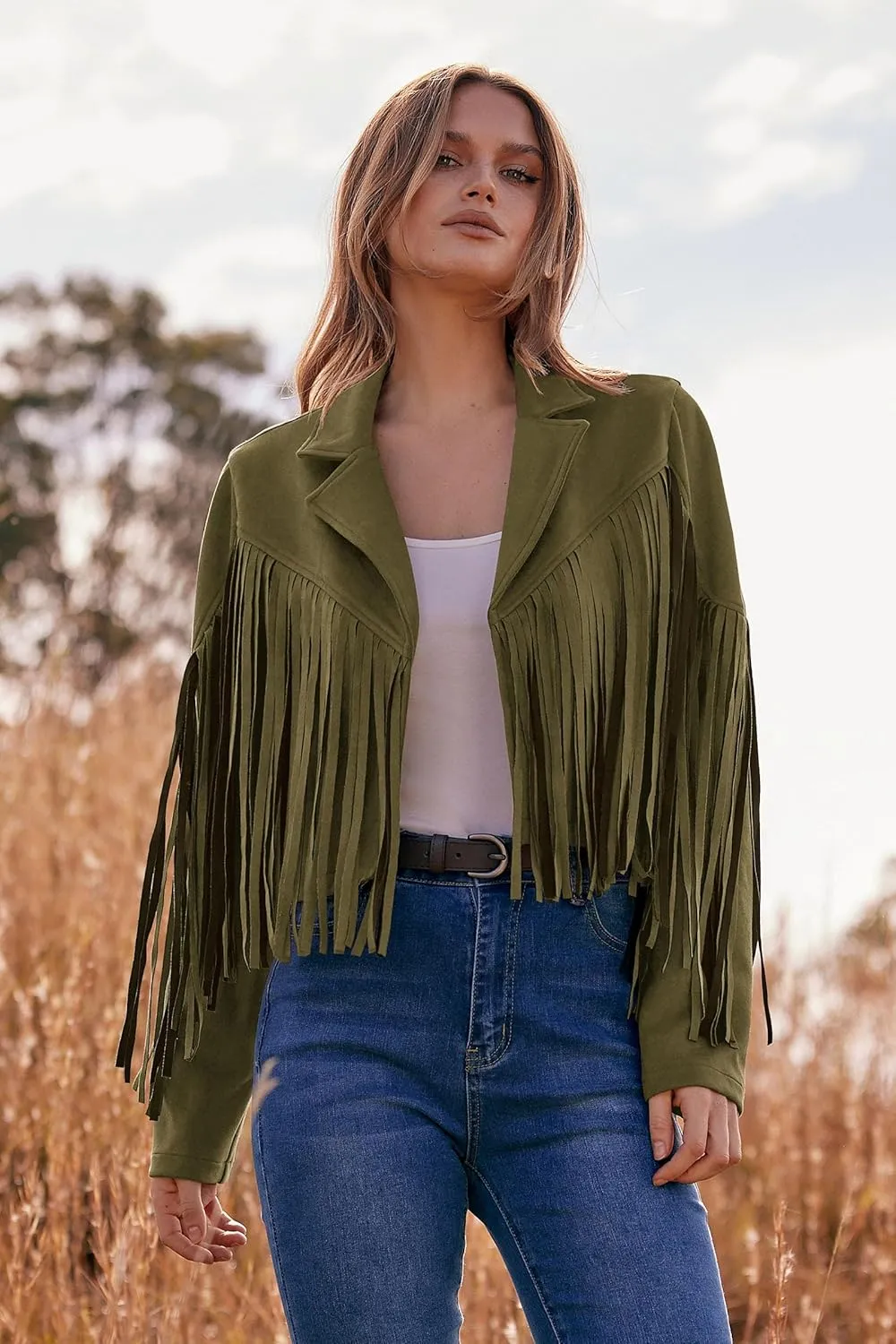 PRETTYGARDEN Women's Fringe Faux Suede Leather Jackets 2025 Fashion Tassel Motorcycle Cropped Coats