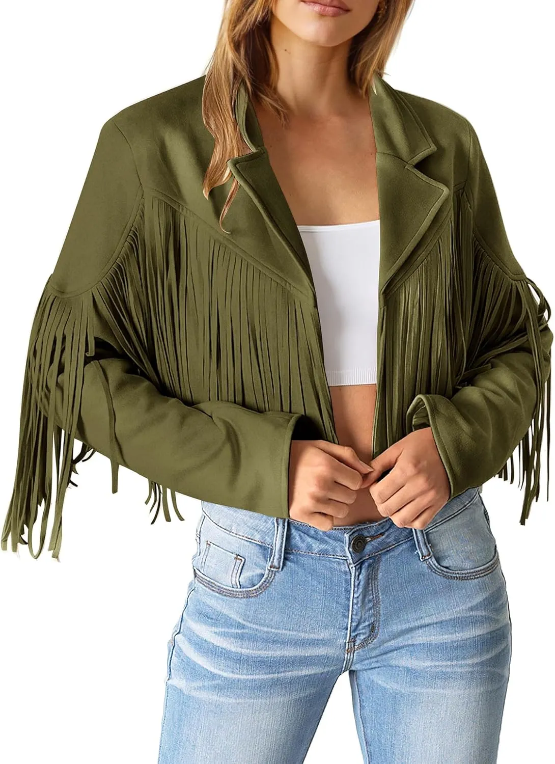 PRETTYGARDEN Women's Fringe Faux Suede Leather Jackets 2025 Fashion Tassel Motorcycle Cropped Coats