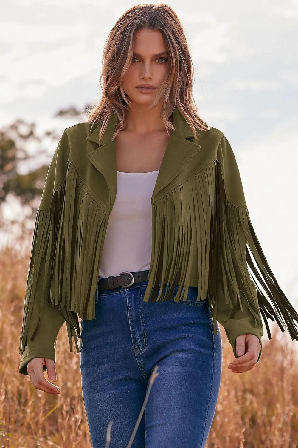 PRETTYGARDEN Women's Fringe Faux Suede Leather Jackets 2025 Fashion Tassel Motorcycle Cropped Coats