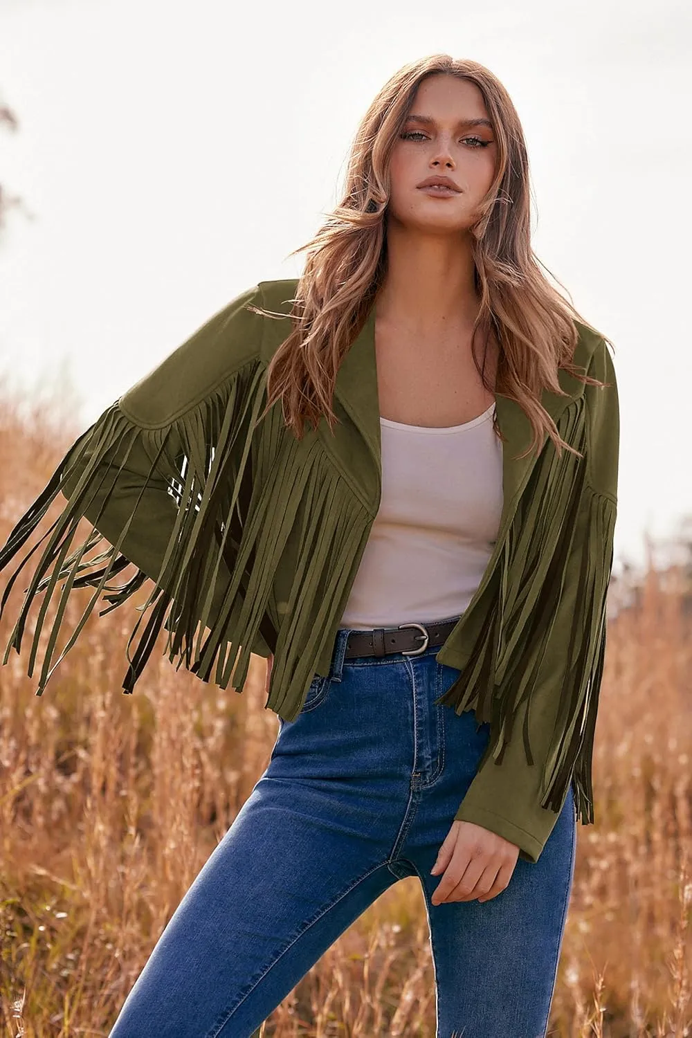PRETTYGARDEN Women's Fringe Faux Suede Leather Jackets 2025 Fashion Tassel Motorcycle Cropped Coats