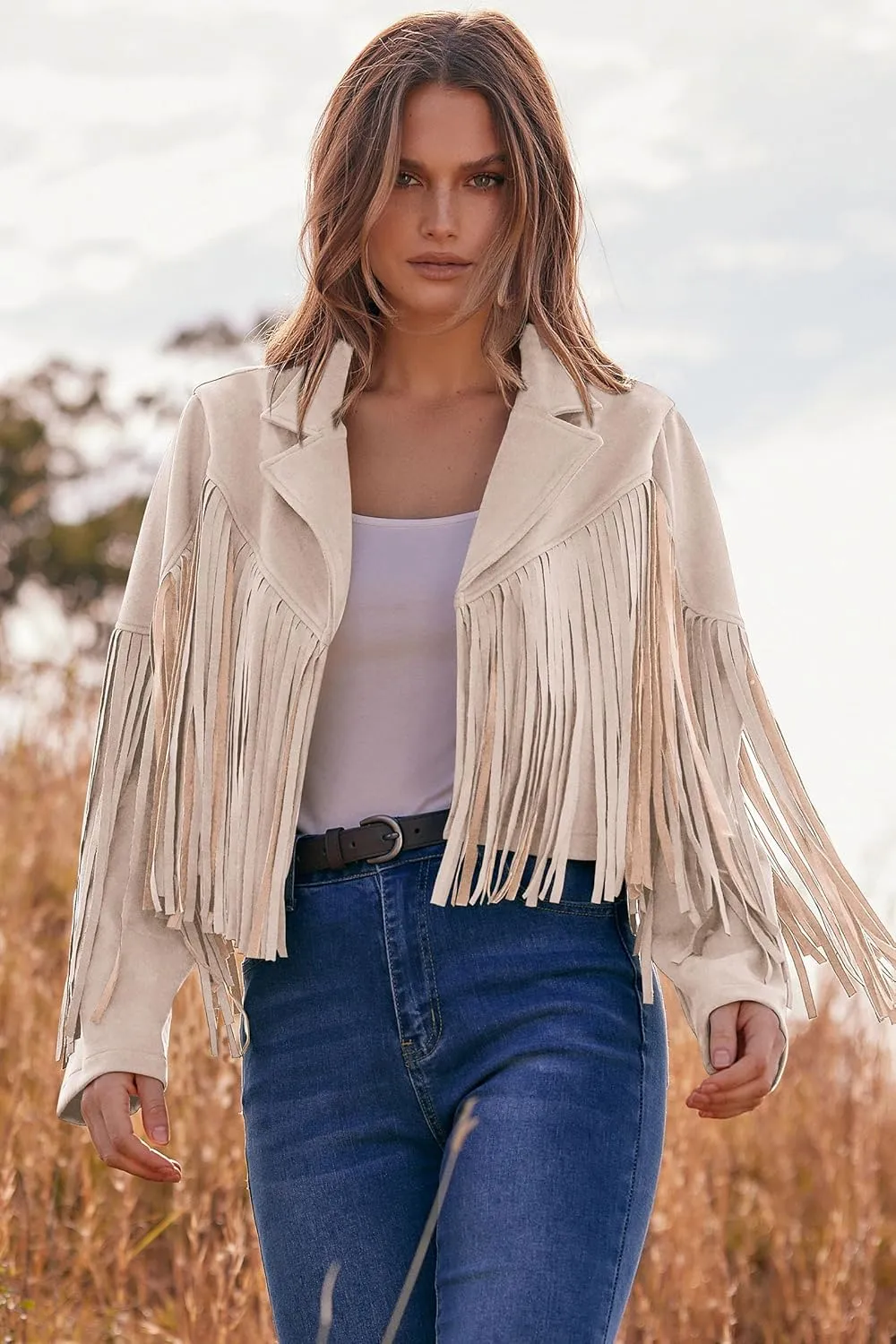 PRETTYGARDEN Women's Fringe Faux Suede Leather Jackets 2025 Fashion Tassel Motorcycle Cropped Coats