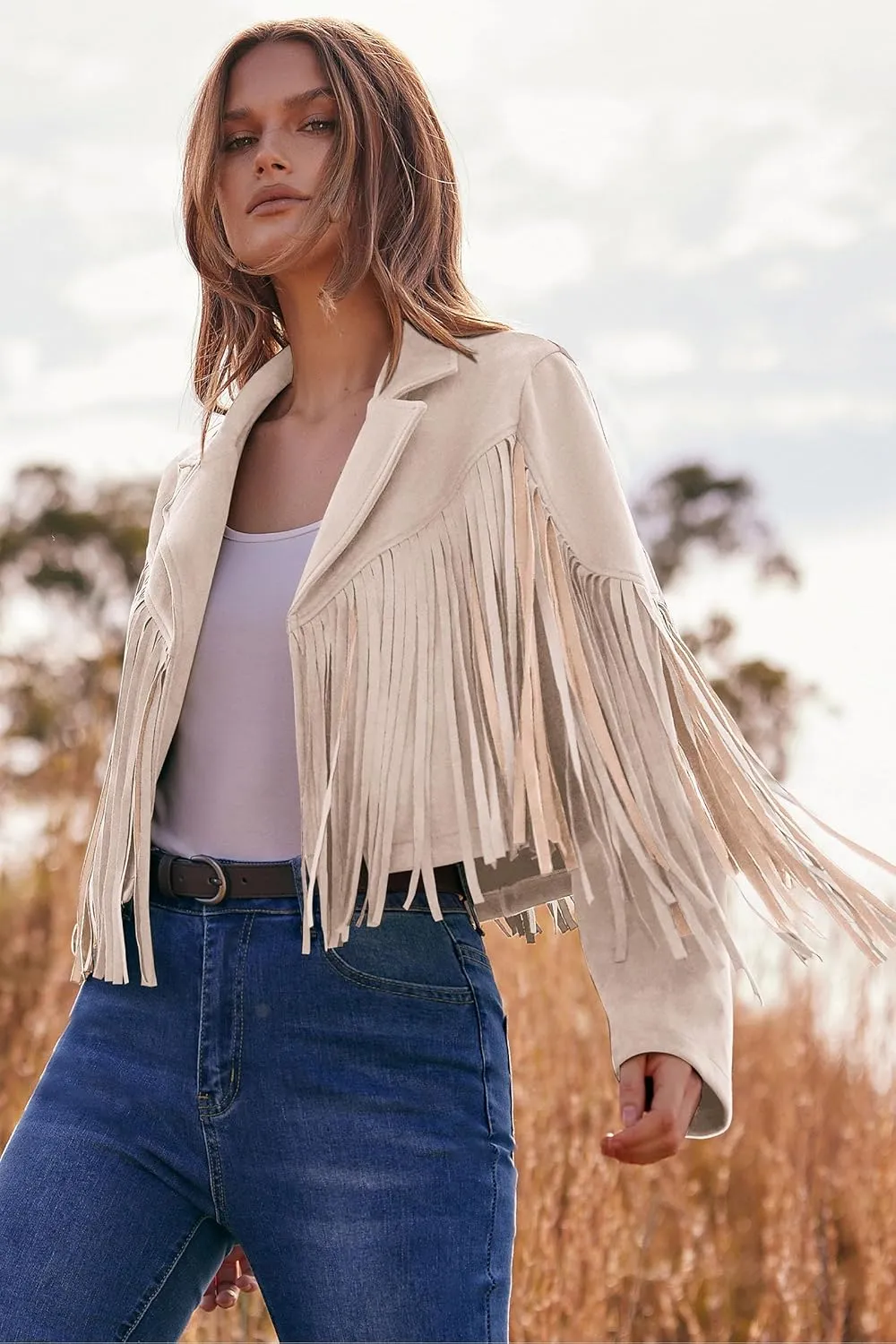 PRETTYGARDEN Women's Fringe Faux Suede Leather Jackets 2025 Fashion Tassel Motorcycle Cropped Coats