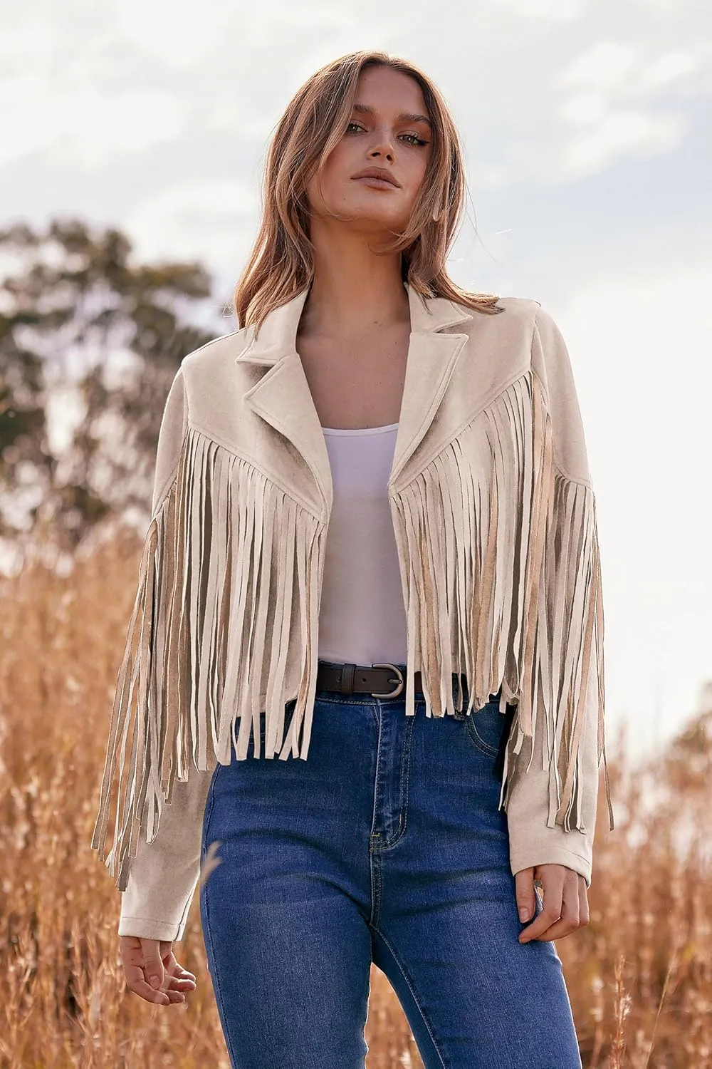 PRETTYGARDEN Women's Fringe Faux Suede Leather Jackets 2025 Fashion Tassel Motorcycle Cropped Coats