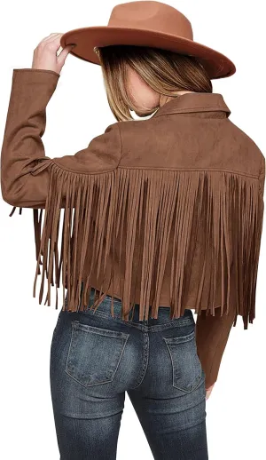 PRETTYGARDEN Women's Fringe Faux Suede Leather Jackets 2025 Fashion Tassel Motorcycle Cropped Coats
