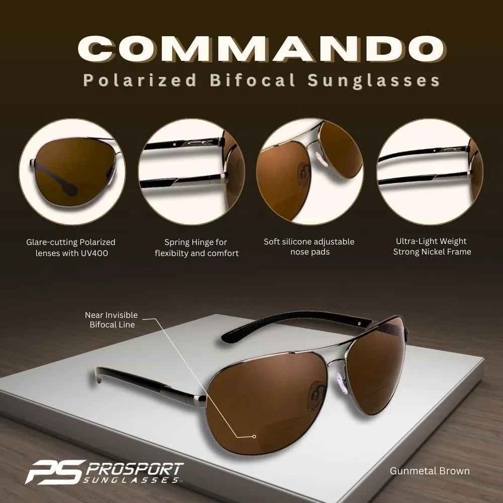 proSPORT Aviator Polarized Bifocal Sunglass Readers Men Women Deep Sea Fishing Spring Hinge Med - XL Heads