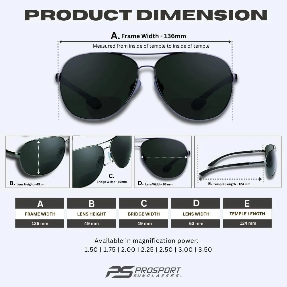 proSPORT Aviator Polarized Bifocal Sunglass Readers Men Women Deep Sea Fishing Spring Hinge Med - XL Heads