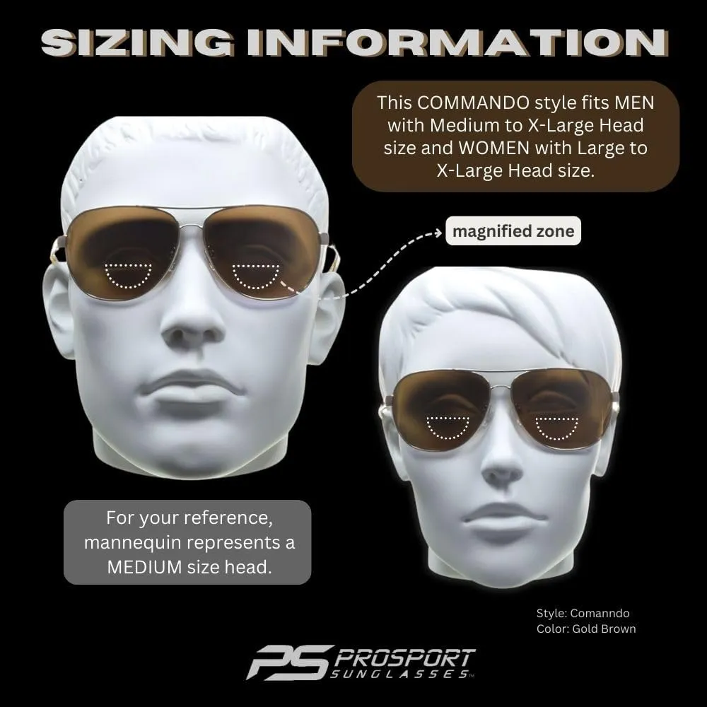 proSPORT Aviator Polarized Bifocal Sunglass Readers Men Women Deep Sea Fishing Spring Hinge Med - XL Heads