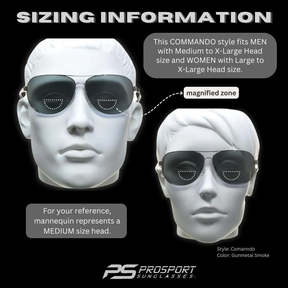 proSPORT Aviator Polarized Bifocal Sunglass Readers Men Women Deep Sea Fishing Spring Hinge Med - XL Heads