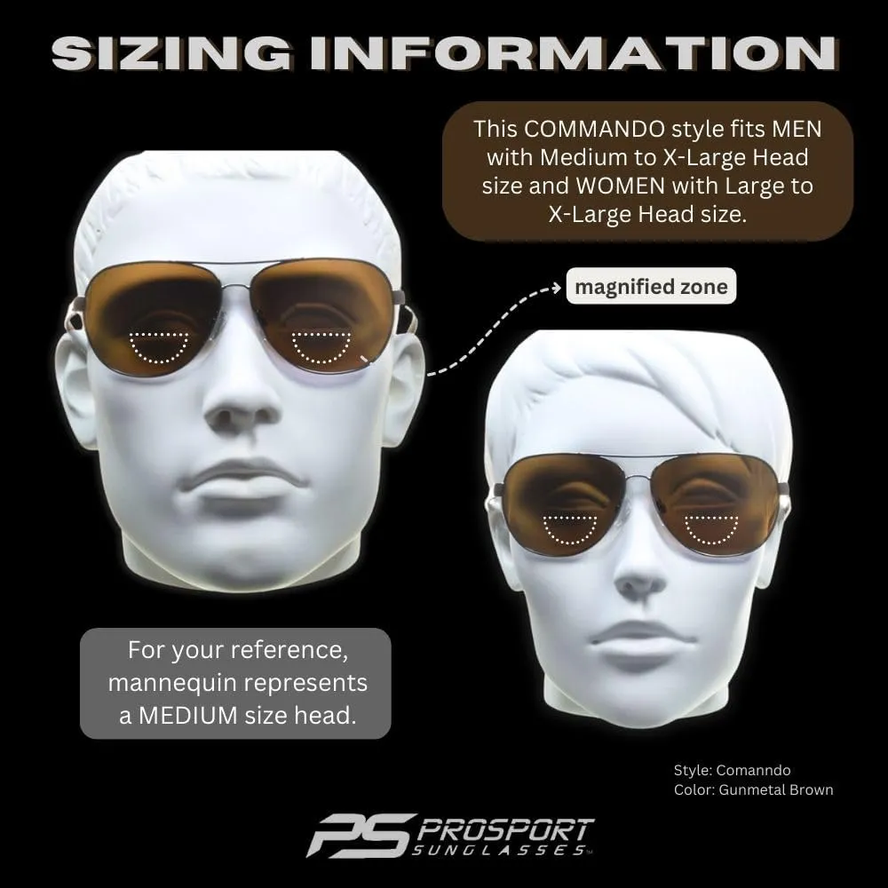 proSPORT Aviator Polarized Bifocal Sunglass Readers Men Women Deep Sea Fishing Spring Hinge Med - XL Heads