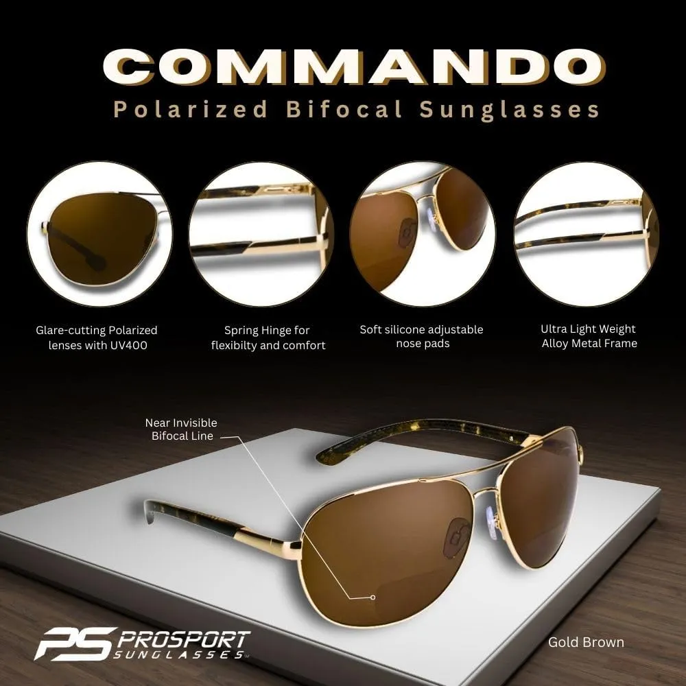 proSPORT Aviator Polarized Bifocal Sunglass Readers Men Women Deep Sea Fishing Spring Hinge Med - XL Heads