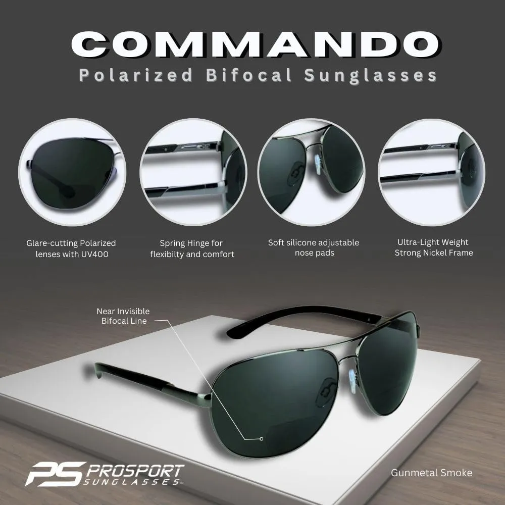 proSPORT Aviator Polarized Bifocal Sunglass Readers Men Women Deep Sea Fishing Spring Hinge Med - XL Heads