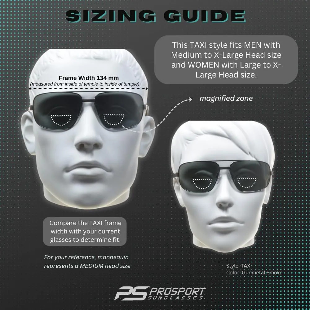 proSPORT Square Aviator Polarized Bifocal Sunglasses Readers Rectangle Fishing Driving Boating Metal Dark Grey Men Women