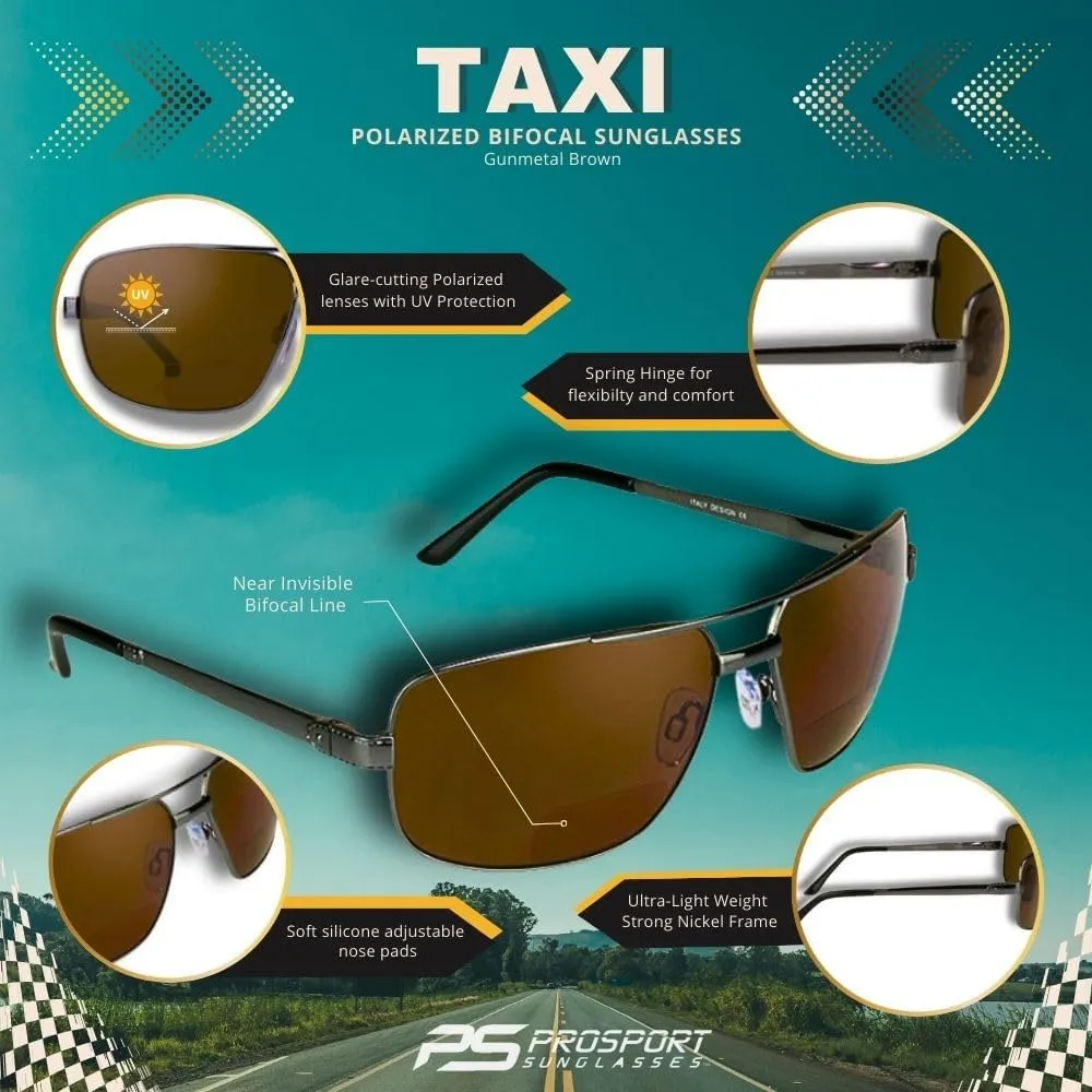 proSPORT Square Aviator Polarized Bifocal Sunglasses Readers Rectangle Fishing Driving Boating Metal Dark Grey Men Women