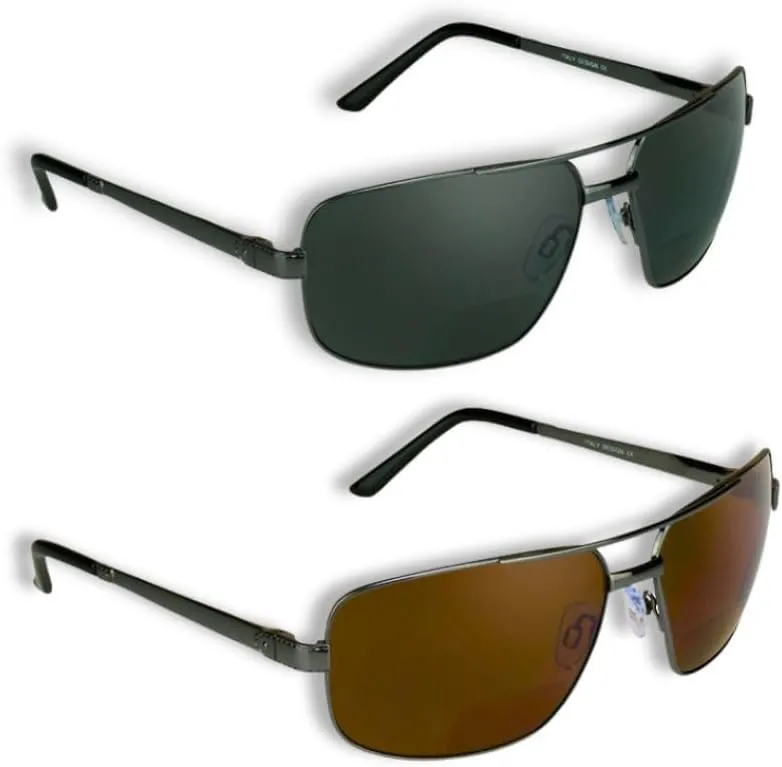 proSPORT Square Aviator Polarized Bifocal Sunglasses Readers Rectangle Fishing Driving Boating Metal Dark Grey Men Women