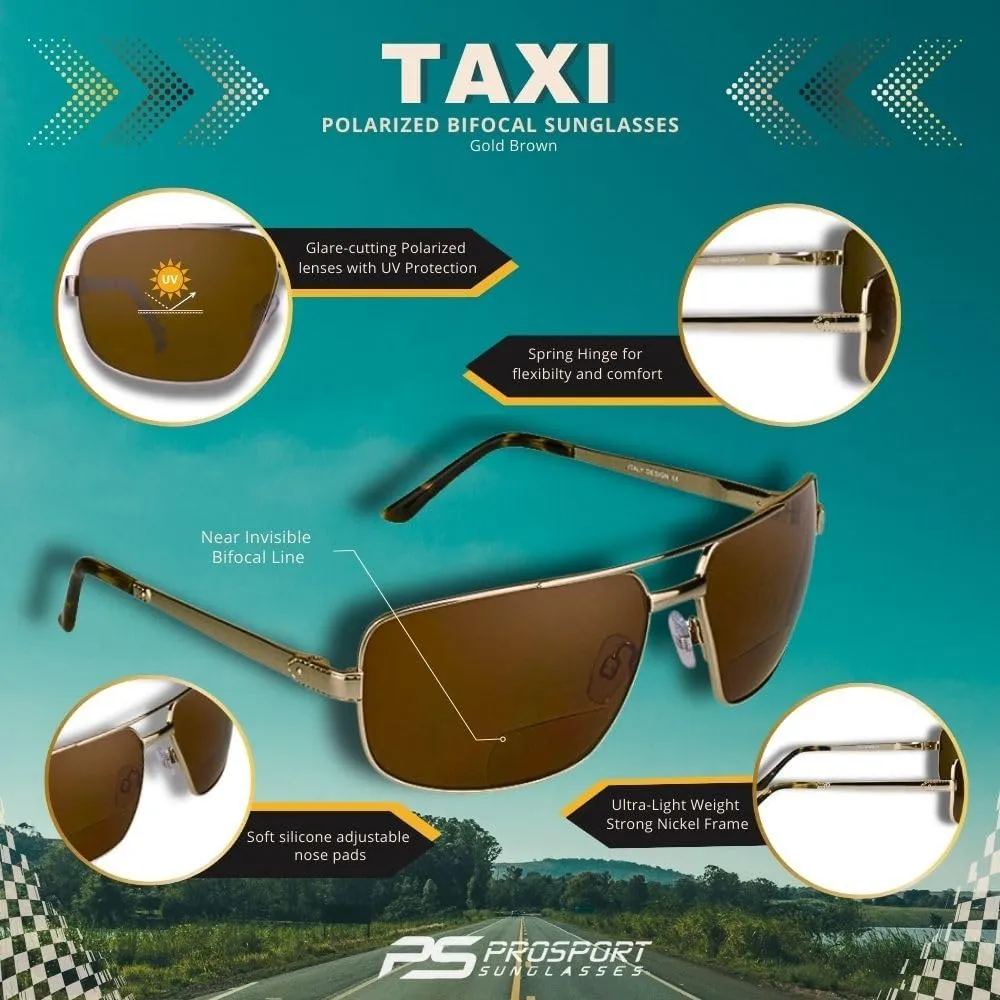 proSPORT Square Aviator Polarized Bifocal Sunglasses Readers Rectangle Fishing Driving Boating Metal Dark Grey Men Women