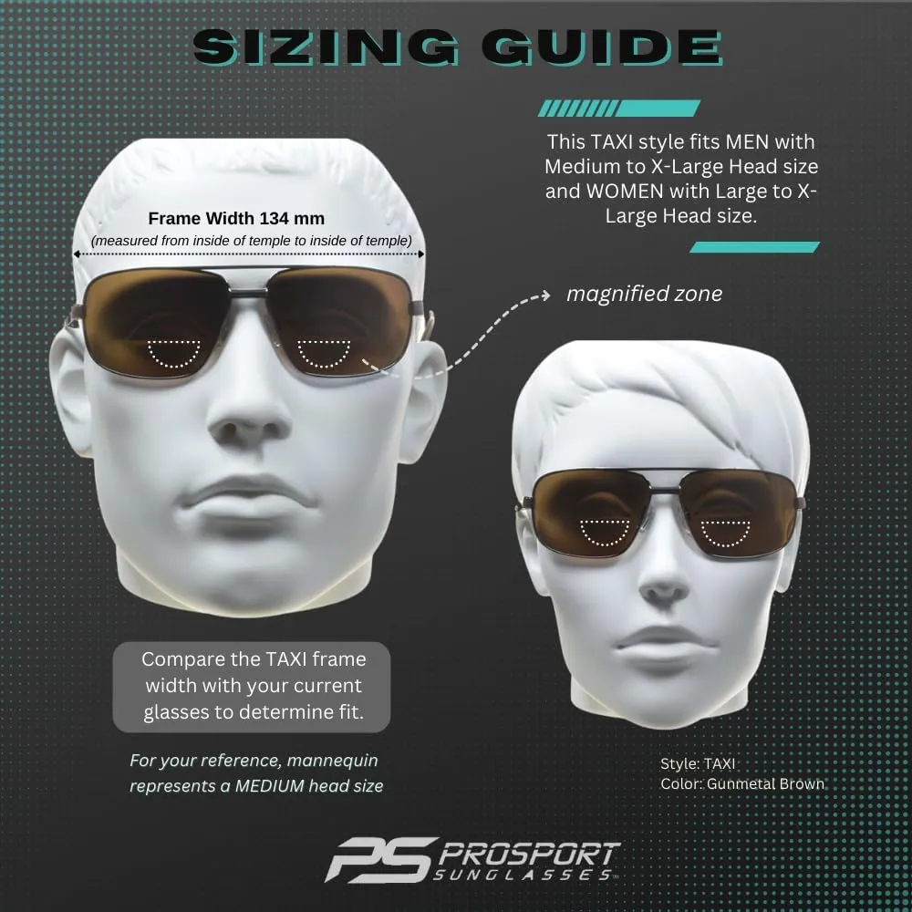 proSPORT Square Aviator Polarized Bifocal Sunglasses Readers Rectangle Fishing Driving Boating Metal Dark Grey Men Women