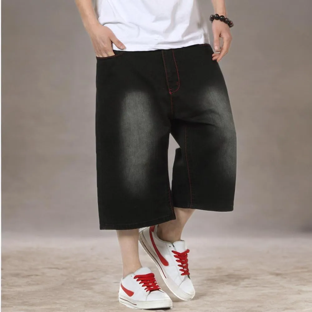QBO Men's Cool Shorts Washed Jeans Denim Baggy Shorts