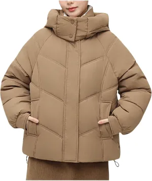 Quilted Jackets for Women Thicken Thermal Puffer Jackets Winter Soild Hooded down Coats Cute Girl Warm Outerwear