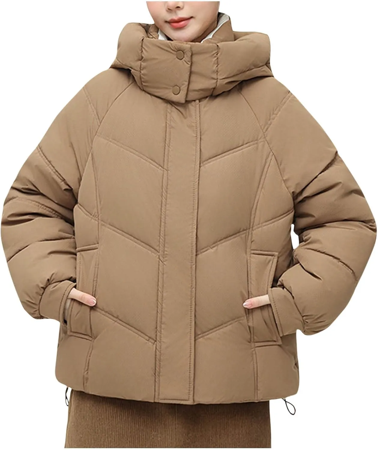 Quilted Jackets for Women Thicken Thermal Puffer Jackets Winter Soild Hooded down Coats Cute Girl Warm Outerwear