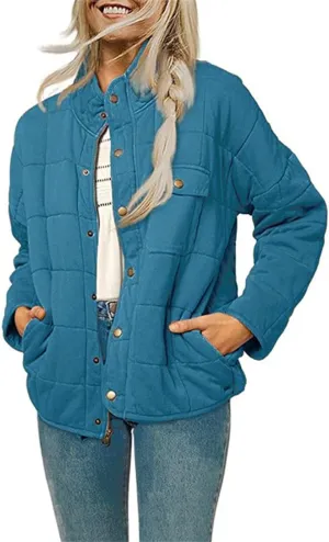 Quilted Jackets for Women Winter Casual Loose Warm Jacket Lightweight Fashion Zip Up Padded Coat Outwear with Pockets