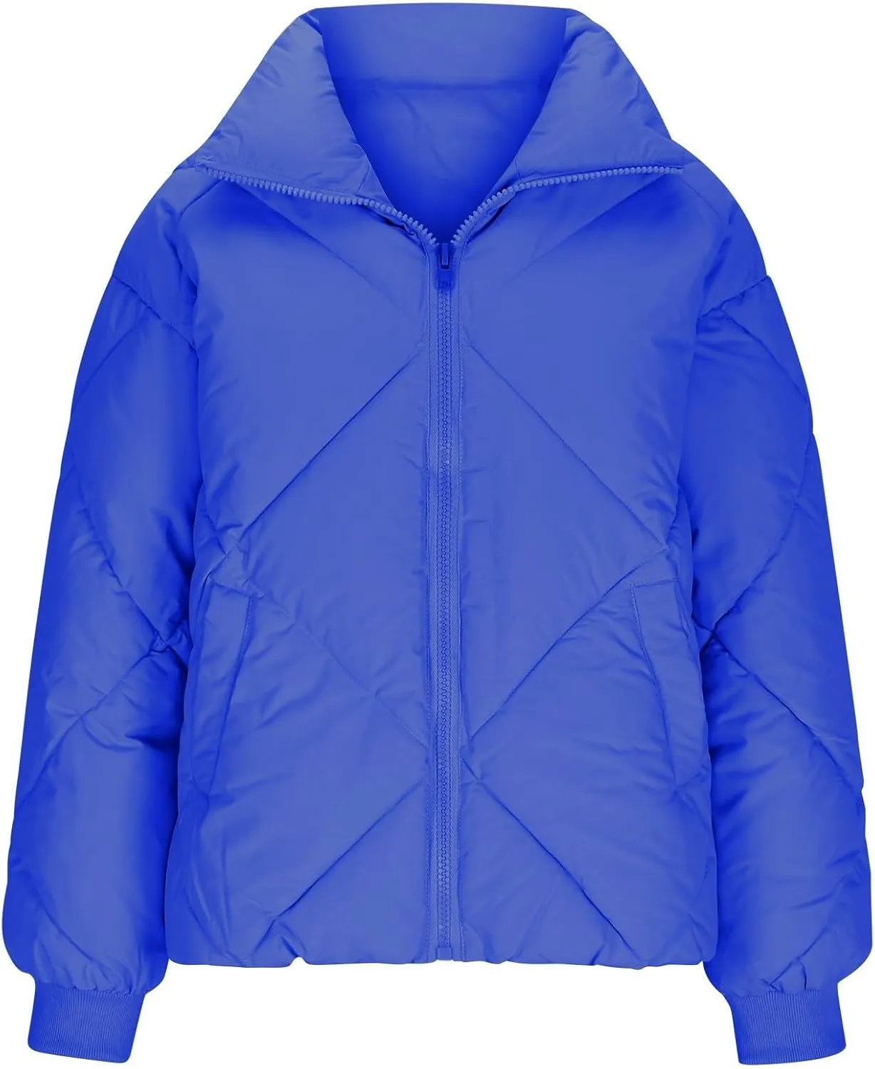 Quilted Puffer Jacket for Women Casual Puffy Zip Up Jackets with Pockets Warm Winter Padded Down Coats Outerwear