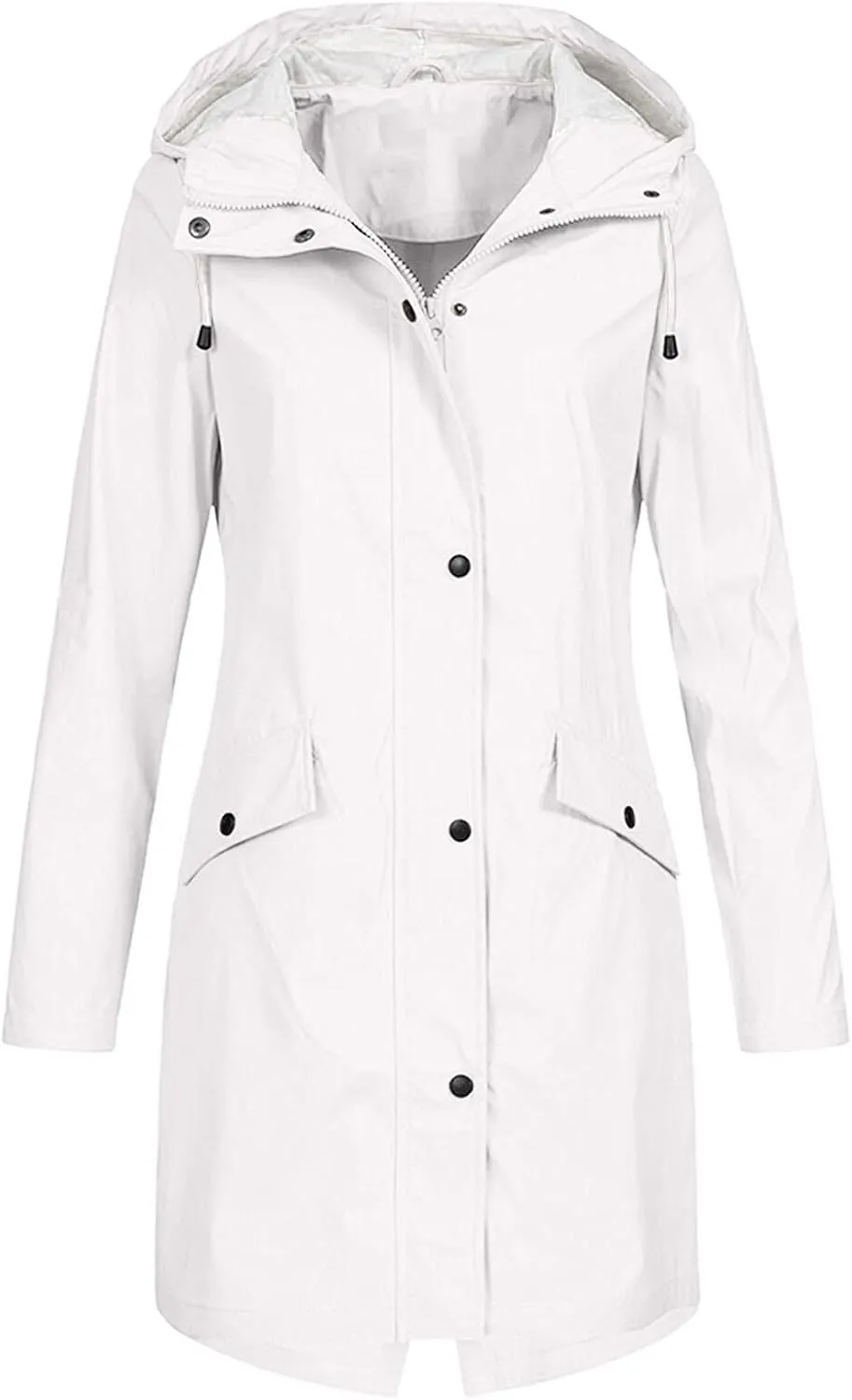 Raincoat for Women Waterproof Long Hooded Trench Coats Zip Up Button Workout Windbreaker Lightweight Travel Jacket