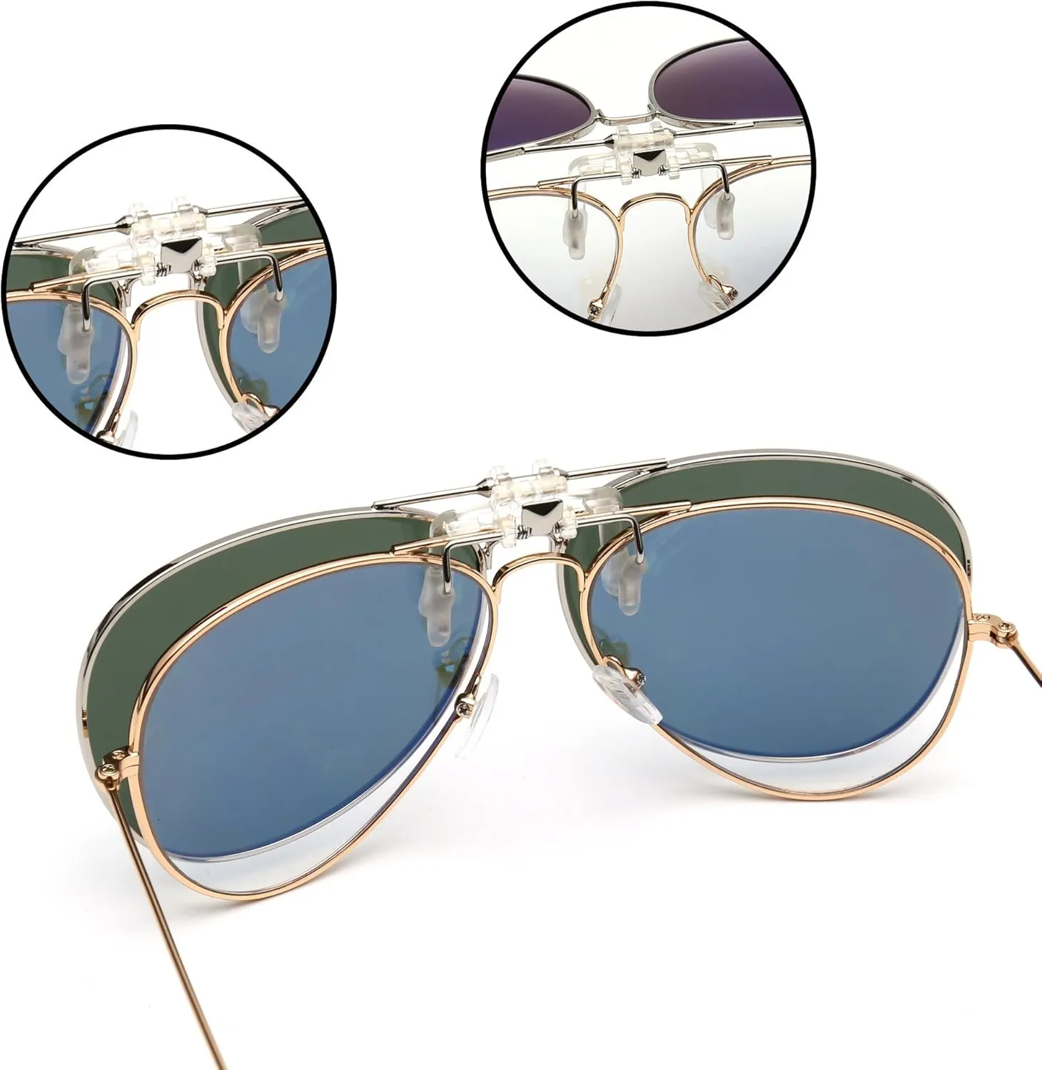 Retro Clip on Aviator Sunglasses Polarized Flip up Lenses Driving Eyeglasses Men