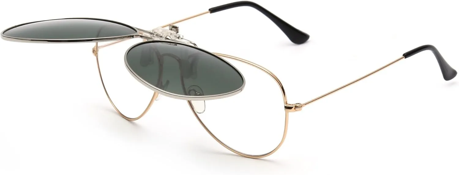 Retro Clip on Aviator Sunglasses Polarized Flip up Lenses Driving Eyeglasses Men