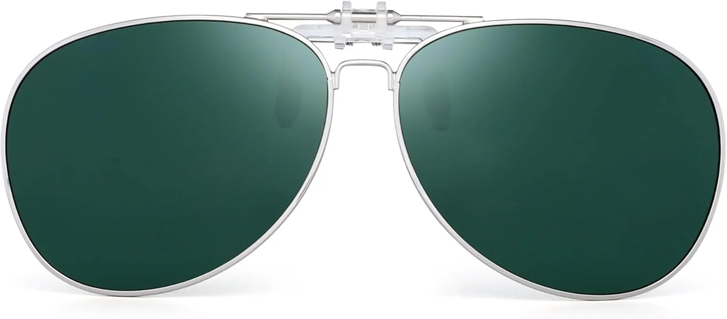 Retro Clip on Aviator Sunglasses Polarized Flip up Lenses Driving Eyeglasses Men