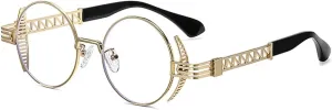 Retro Round Punk Sunglasses Women Fashion Clear Mirror Shades Uv400 Men Unique Hollow Metal Sun Glasses