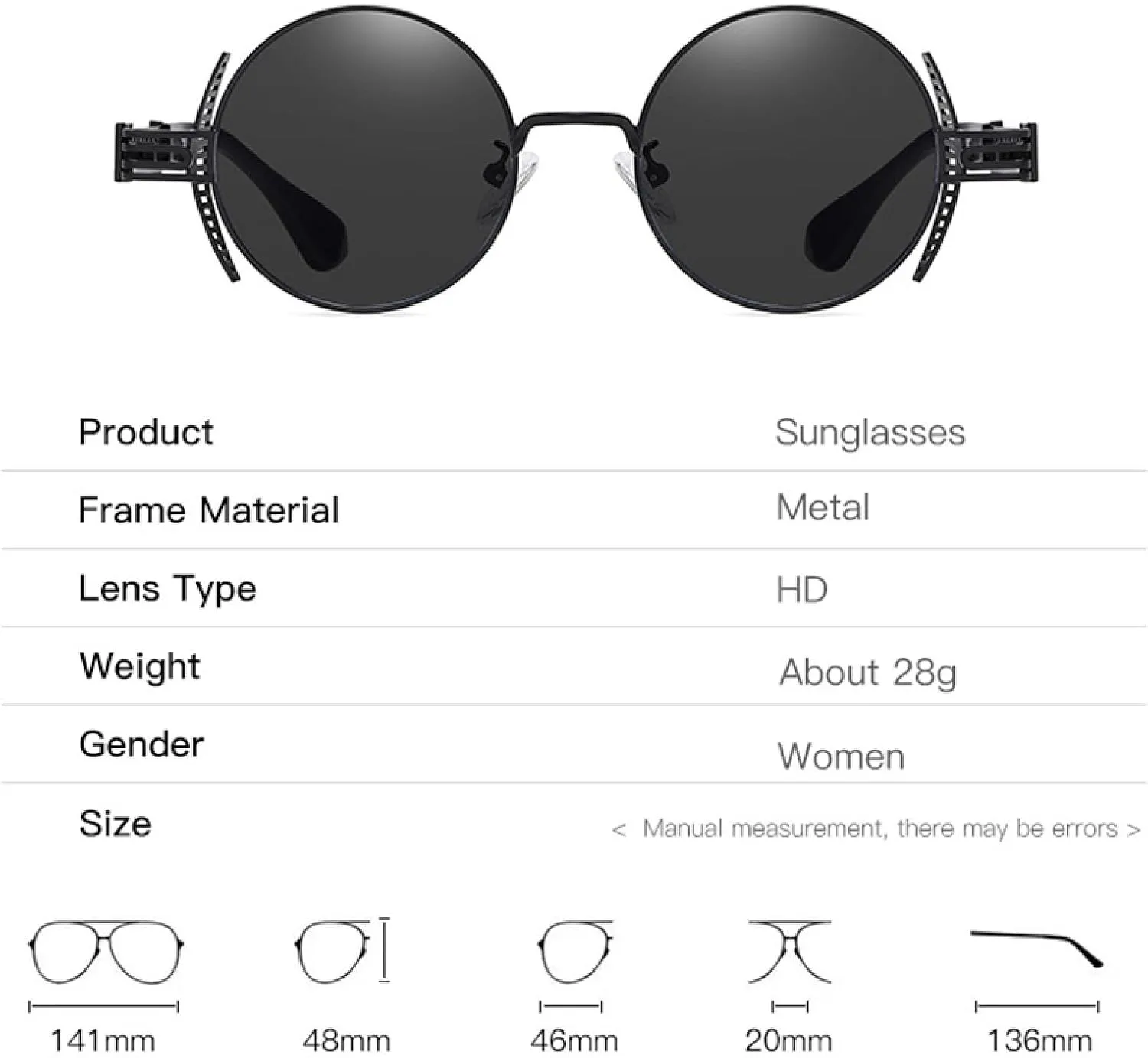 Retro Round Punk Sunglasses Women Fashion Clear Mirror Shades Uv400 Men Unique Hollow Metal Sun Glasses