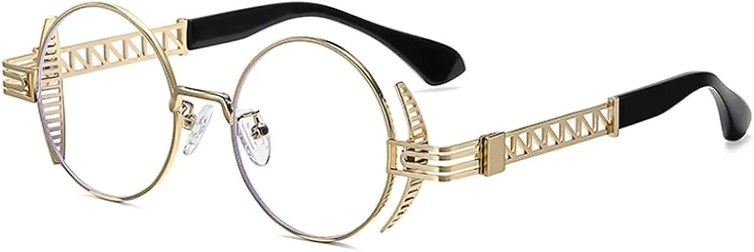 Retro Round Punk Sunglasses Women Fashion Clear Mirror Shades Uv400 Men Unique Hollow Metal Sun Glasses