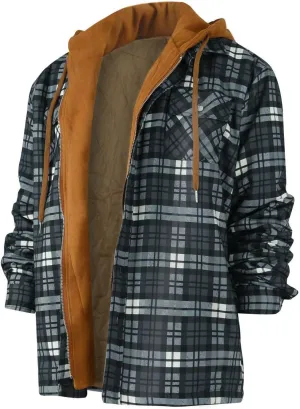 RTRDE Men's Long Sleeve Quilted Lined Shirt Jacket Zip Up Coat Outwear with Hood Jacket, M-5XL