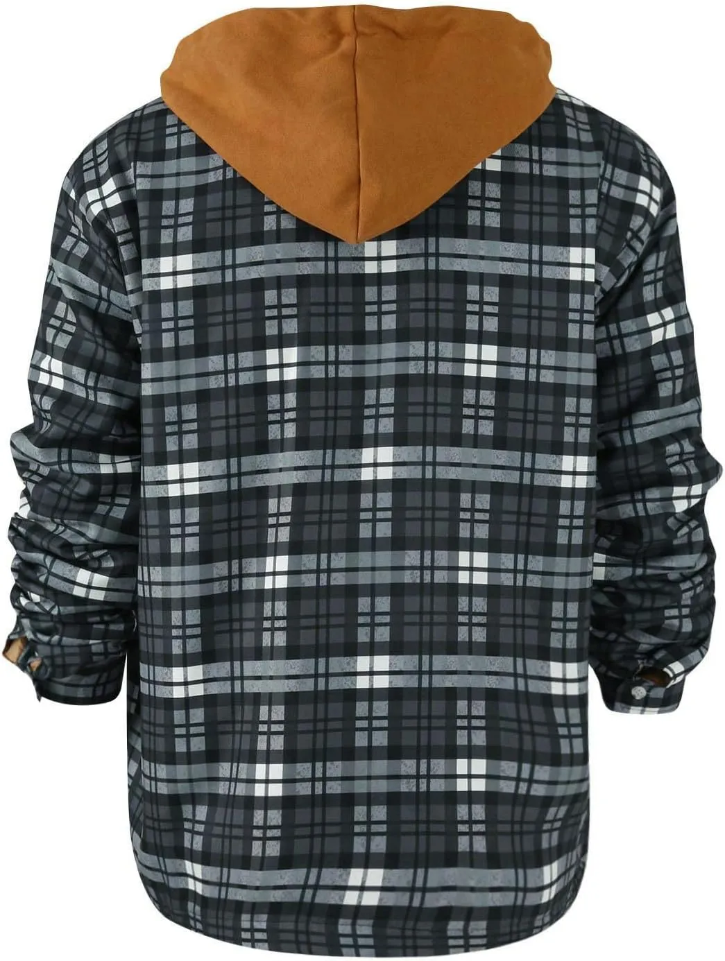 RTRDE Men's Long Sleeve Quilted Lined Shirt Jacket Zip Up Coat Outwear with Hood Jacket, M-5XL