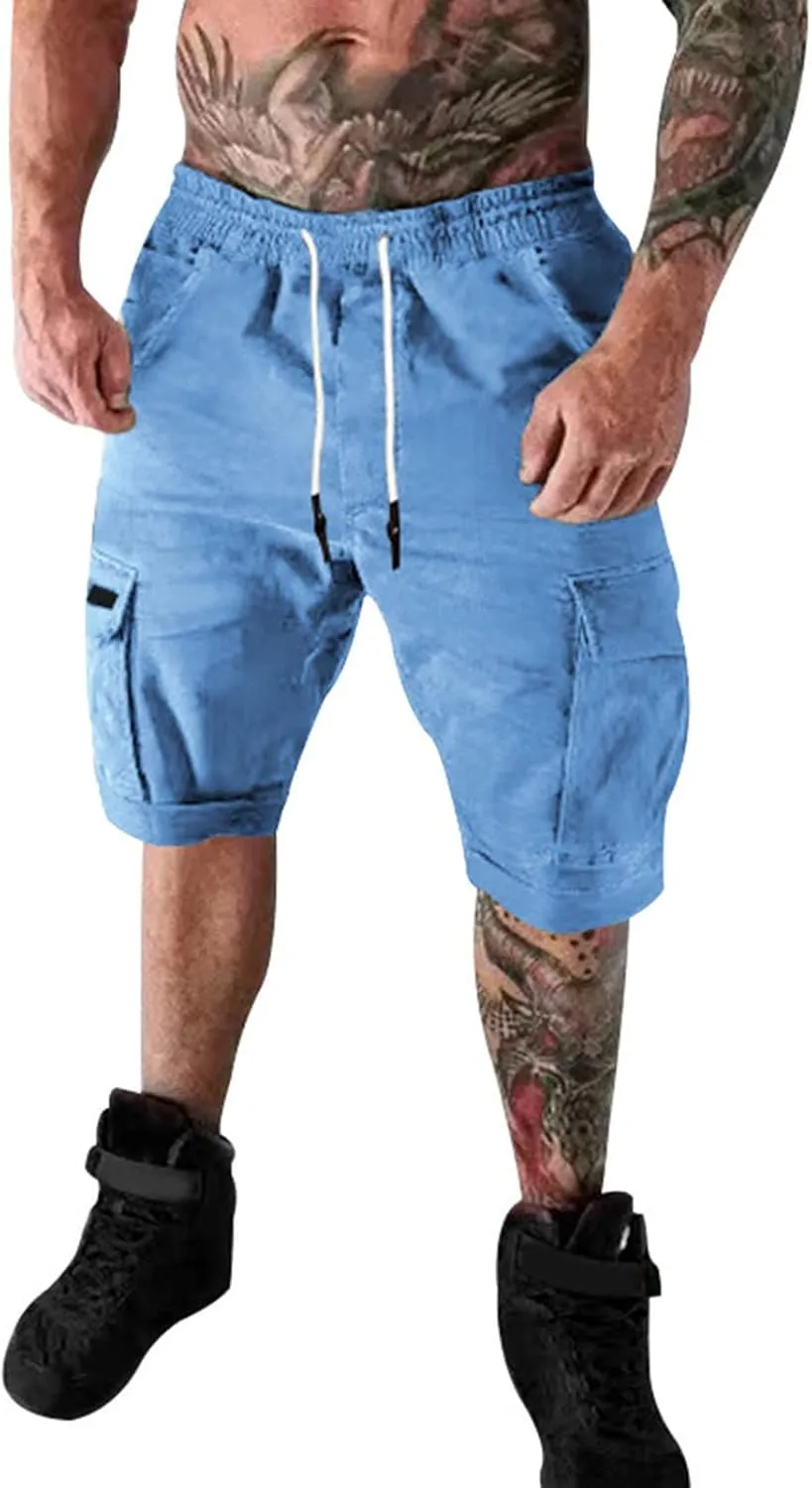 RTRDE Men's Shorts Summer Casual Outdoors Patchwork Pockets Overalls Sport Tooling Shorts Pants Men