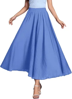 Ruffle Skirt Trendy Flared High Elastic Waist Solid Loose Pleated Long Skirts for Women Summer Vacation Clothes