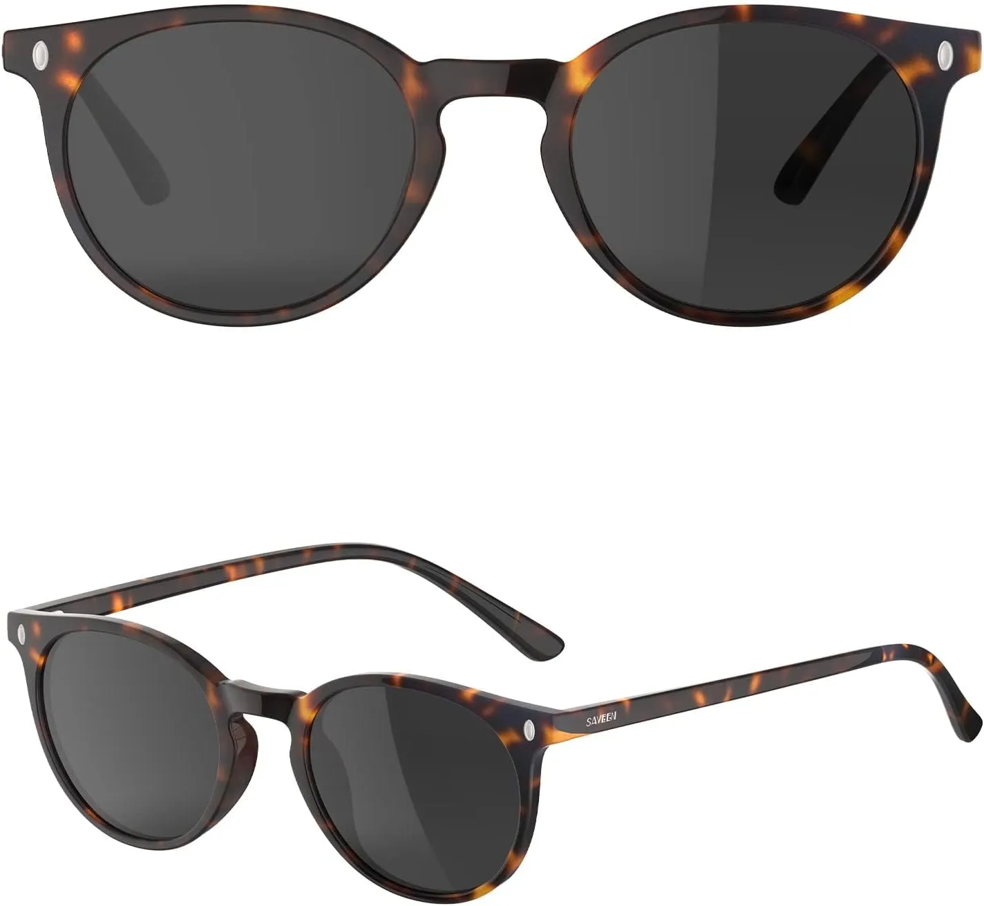 Saveen Retro TAC Round Polarized Sunglasses, Lightweight TR-90 Frame for Women Men UV Protection