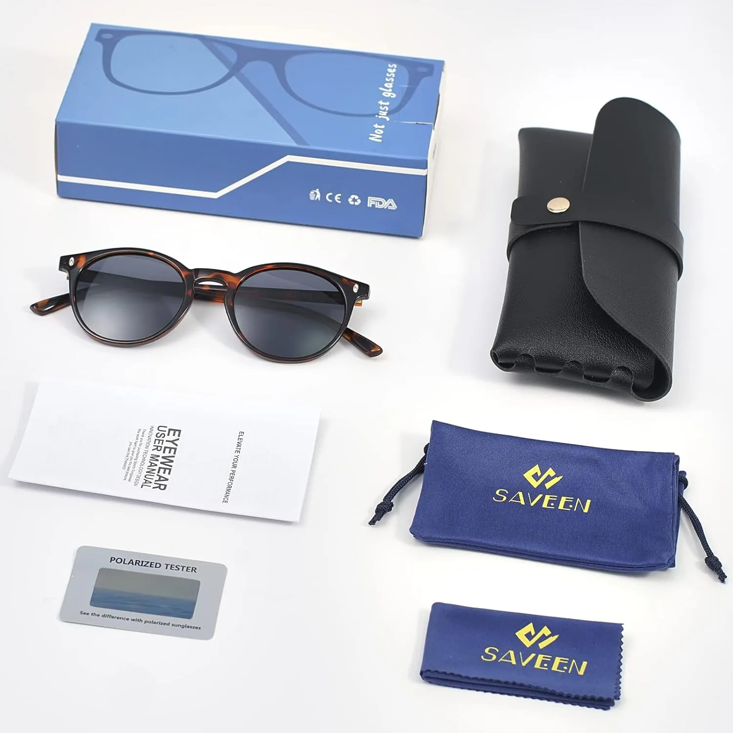 Saveen Retro TAC Round Polarized Sunglasses, Lightweight TR-90 Frame for Women Men UV Protection