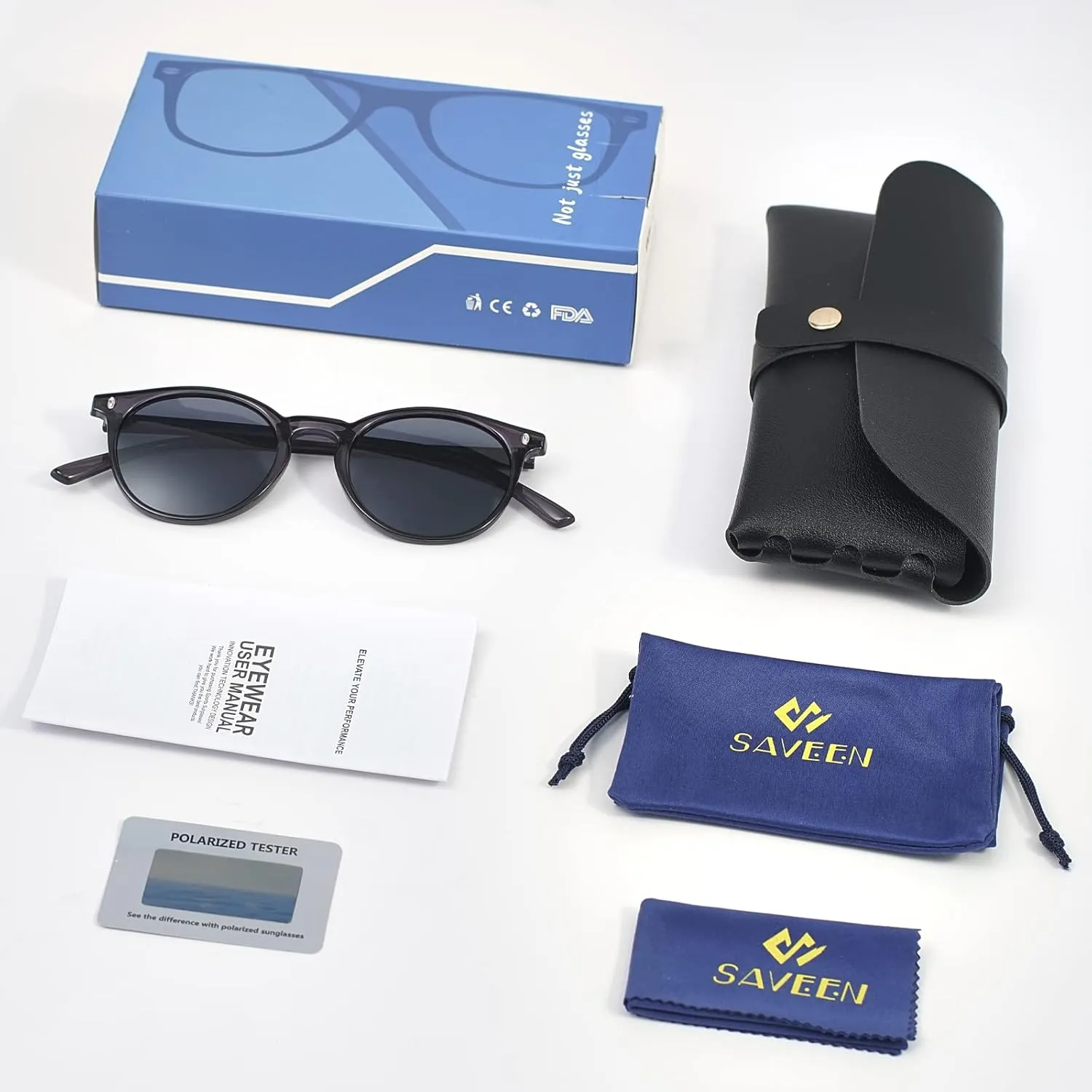 Saveen Retro TAC Round Polarized Sunglasses, Lightweight TR-90 Frame for Women Men UV Protection