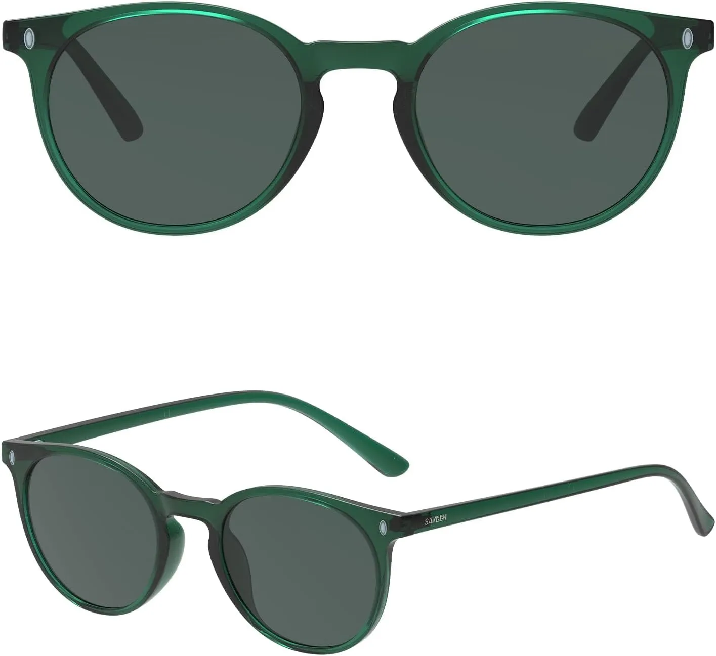 Saveen Retro TAC Round Polarized Sunglasses, Lightweight TR-90 Frame for Women Men UV Protection