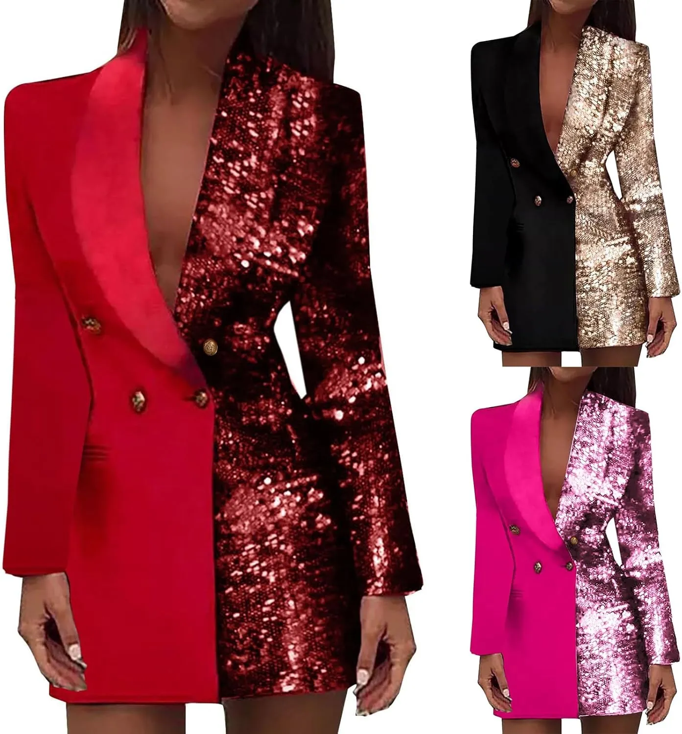 Sequin Blazer for Women Glitter Sparkle Open Front Blazer Casual Long Sleeved Slim Blazers Cardigan Coat Pocket