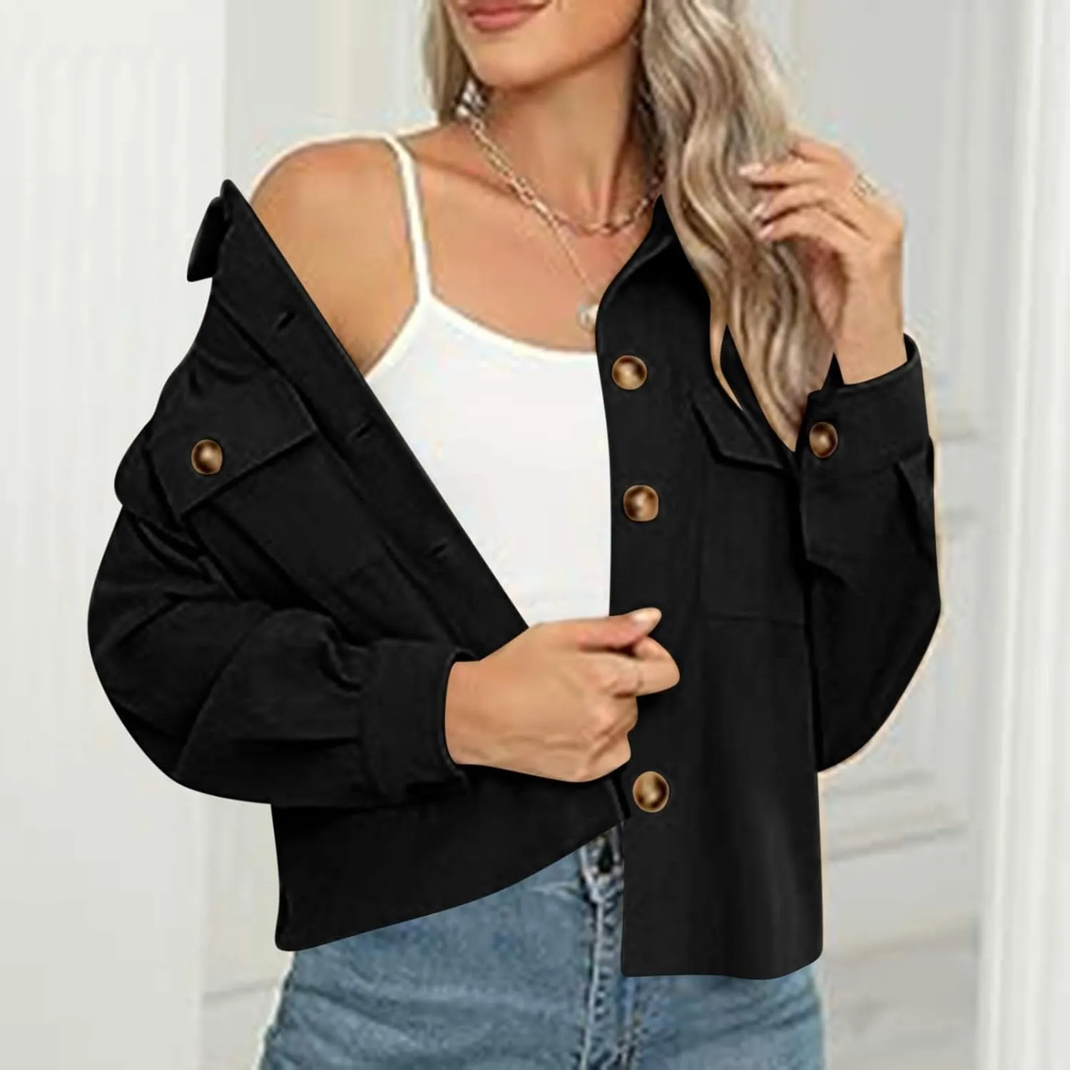Shackets for Women 2024 Fashion Cropped Jackets Corduroy Button Down Crop Shackets Tops Long Sleeve Trendy Shirts