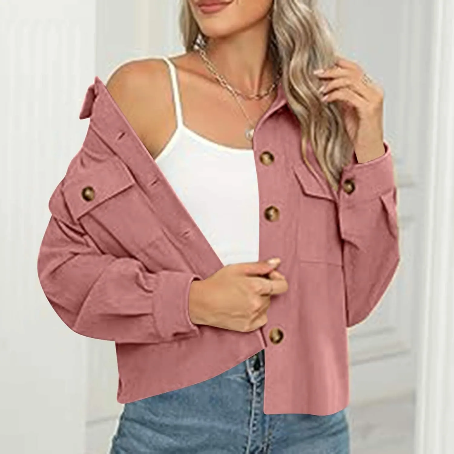 Shackets for Women 2024 Fashion Cropped Jackets Corduroy Button Down Crop Shackets Tops Long Sleeve Trendy Shirts