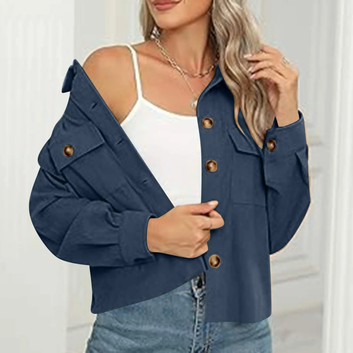 Shackets for Women 2024 Fashion Cropped Jackets Corduroy Button Down Crop Shackets Tops Long Sleeve Trendy Shirts