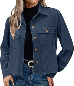 Shackets for Women 2024 Fashion Cropped Jackets Corduroy Button Down Crop Shackets Tops Long Sleeve Trendy Shirts
