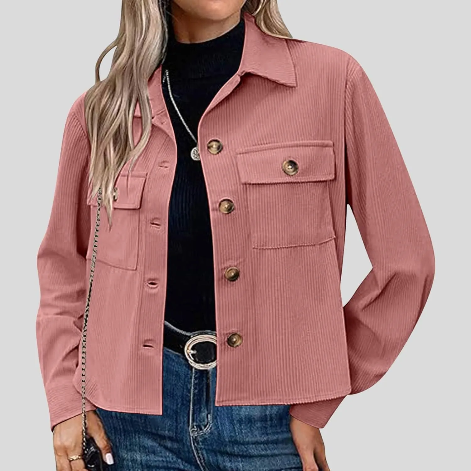 Shackets for Women 2024 Fashion Cropped Jackets Corduroy Button Down Crop Shackets Tops Long Sleeve Trendy Shirts